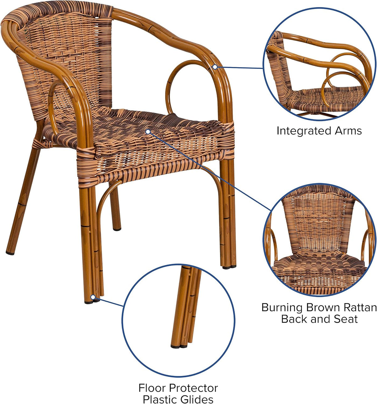 EMMA + OLIVER Brown Rattan Patio Chair with Dark Red Bamboo