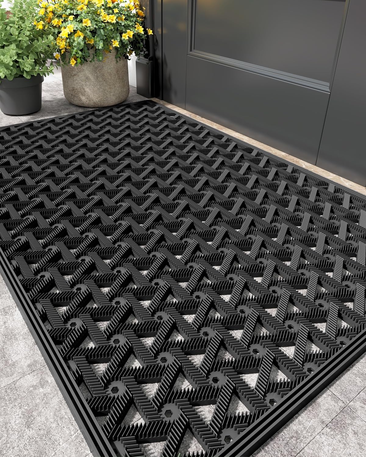 Color&Geometry Door Mat Outside Entrance with Drainage, 24"X36" Black