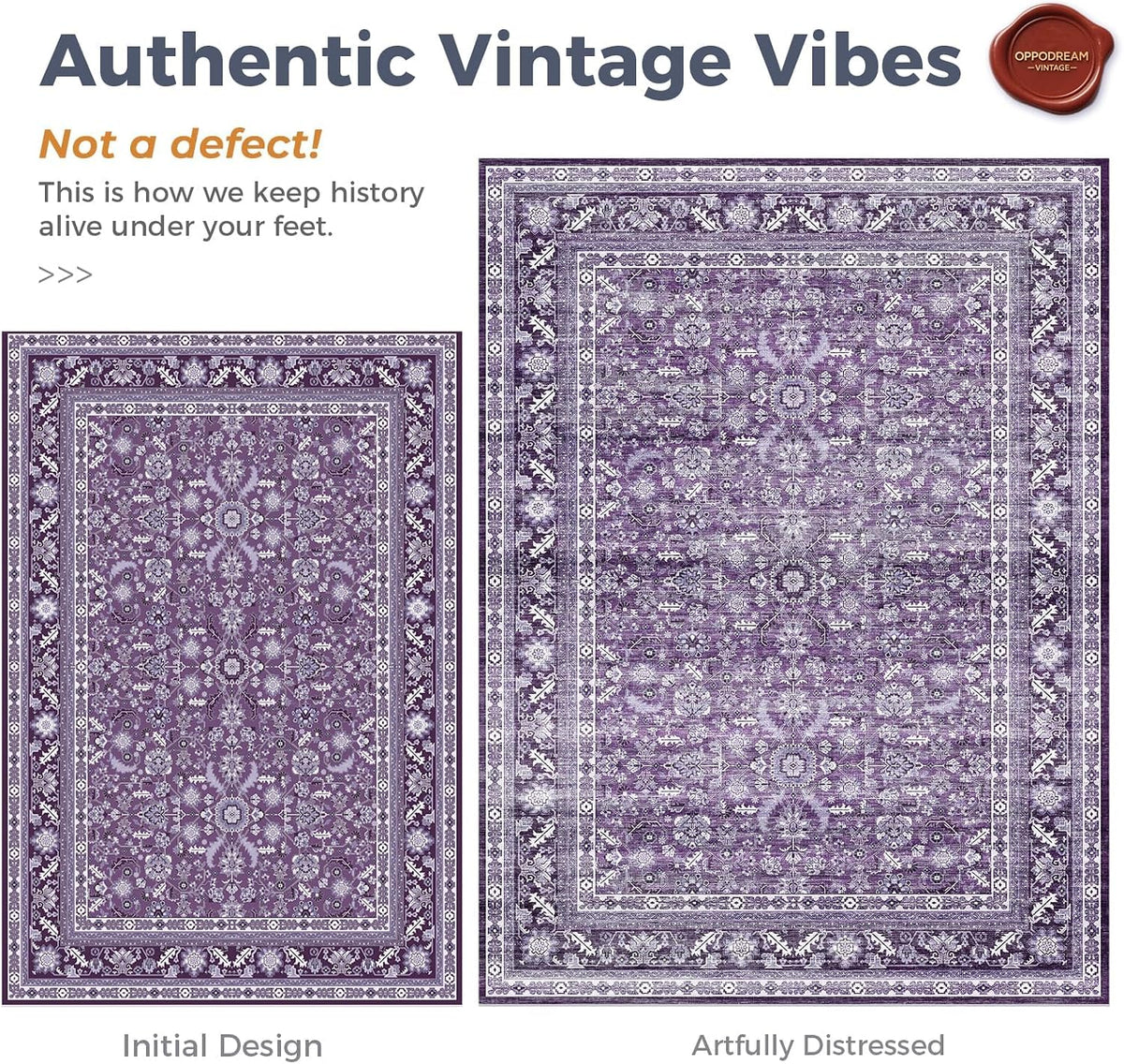 OPPODREAM Vintage Purple Area Rugs 8x10, Washable Rug for Living Room