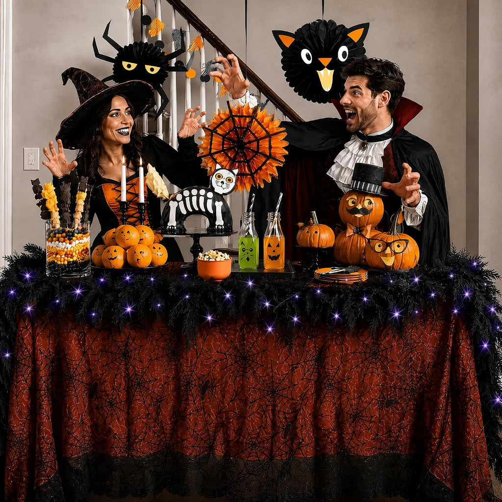 Fovths 12 Ft Pre‑Lit Black Halloween Garland, Artificial Cedar Vine Decor