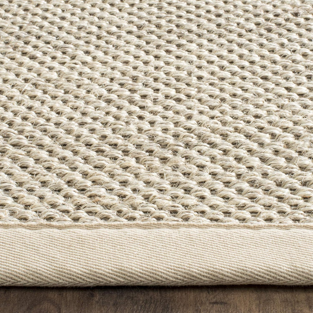 SAFAVIEH Area Rug 6' Square - Natural Fiber Collection - Marble & Beige, Sisal, Woven Design with Border (NF143C)