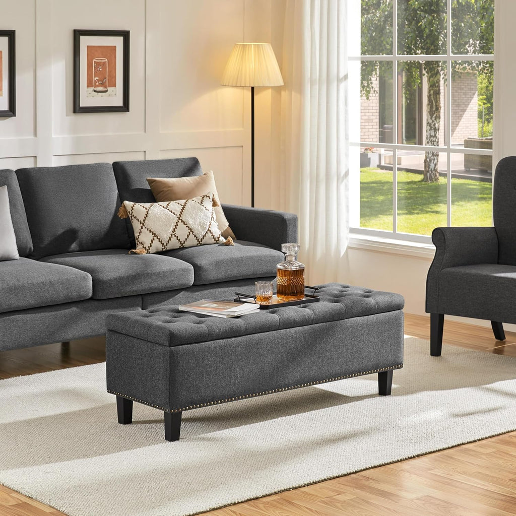 Yaheetech 49in Square Storage Ottoman Coffee Table with Nailhead, Dark Gray