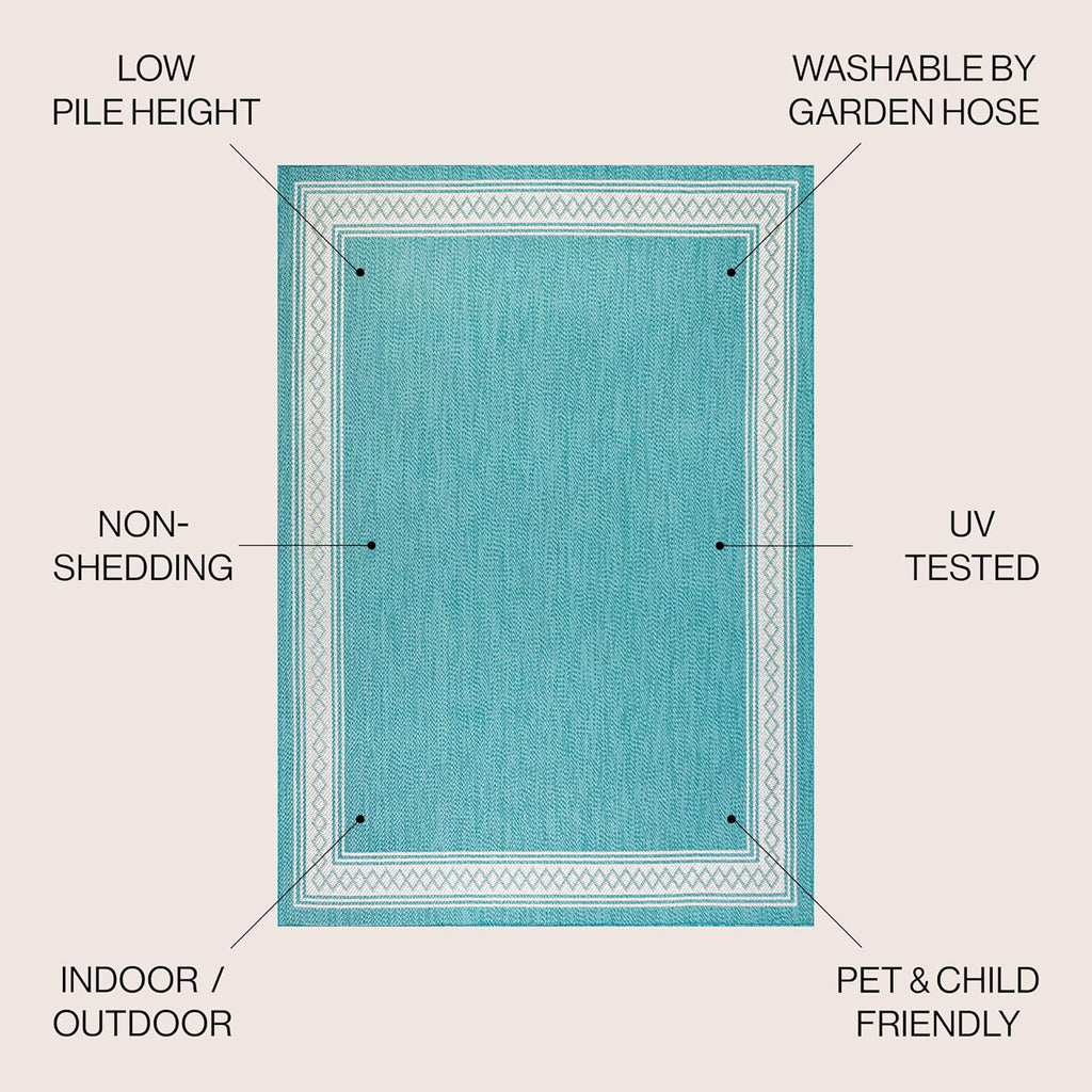 JONATHAN Y Diamond Border Indoor Outdoor Area Rug 3X5 Aqua/Light Gray, Lucia Classic for Backyard, Patio, Porch, Easy-Cleaning, High Traffic, Pet-Friendly, Non-Shedding (SMB207D-3)