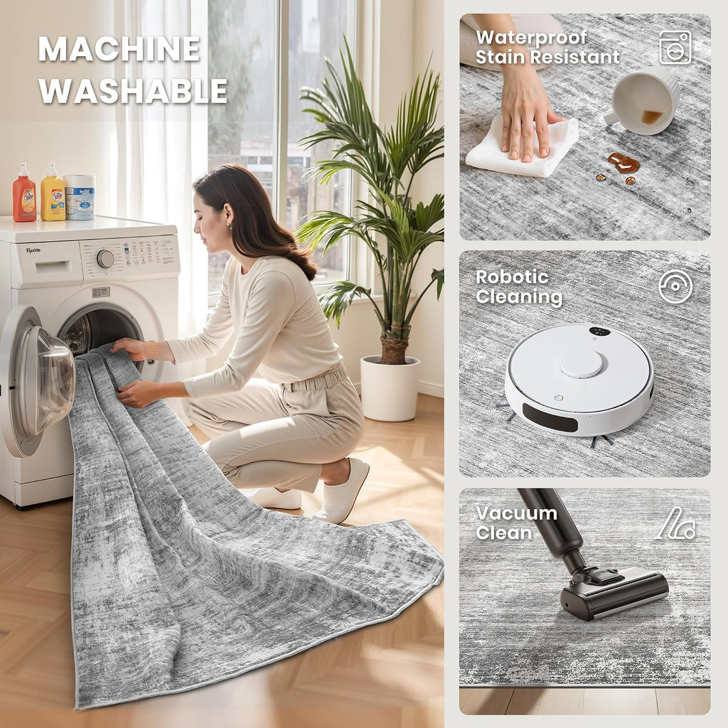 zesthome 5x7 Area Rugs, Modern Abstract Washable Rug for Living Room Grey