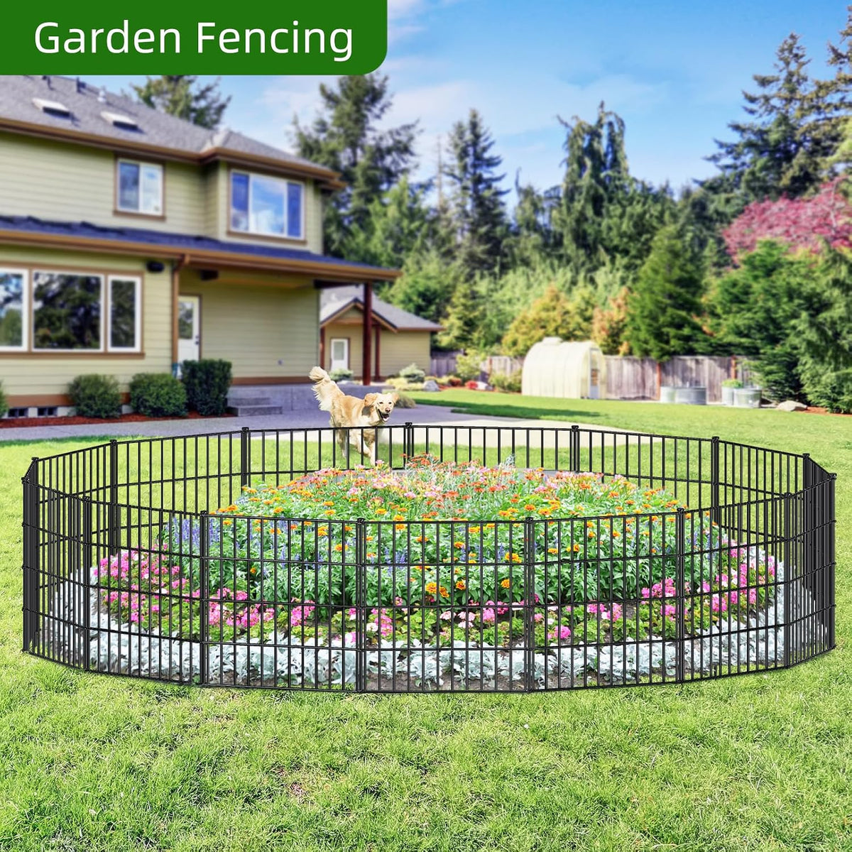 Metal Garden Fence 28 in x 35 ft, Outdoor Dog Fence with Stakes for Yard
