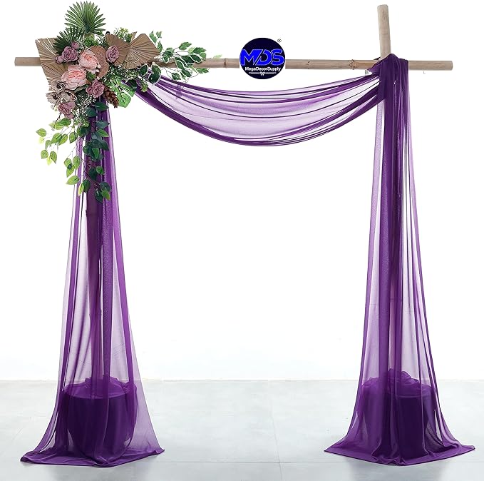 MDS Halloween Chiffon Draping Fabric - 2 Panel, 30" Wide x 100ft Long - Sheer Spooky Arbor & Canopy Drapery for Haunted House Backdrops, Party Ceilings, DIY Costumes & Themed Events - Cadbury Purple (Pack of 2)