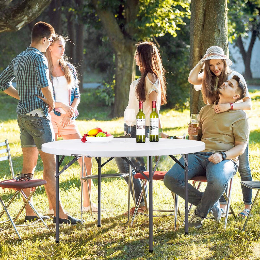 ZenStyle Folding Table, Indoor Outdoor Portable Plastic Dining Card Table Utility Table for Camping Dining Event Party, White (Round, 48"x48")