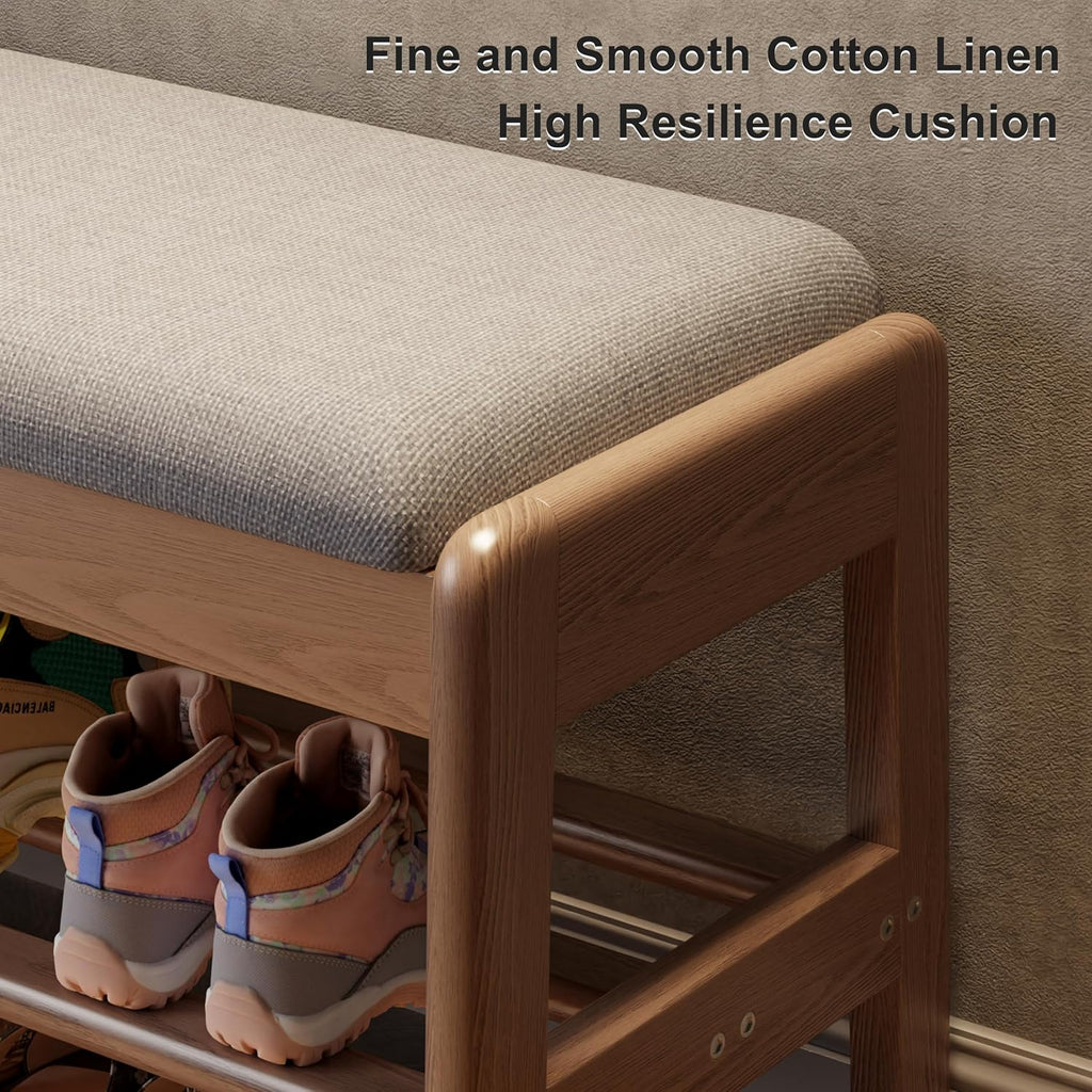 AQIMUELE Shoe Rack Bench, Wooden 2 Tiers with Flip-Top Storage