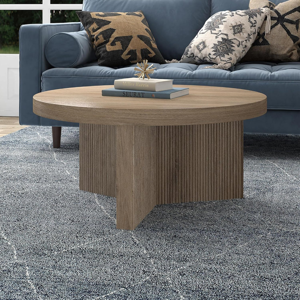 Henn&Hart 32" Scandinavian Fluted Coffee Table, Weathered Gray