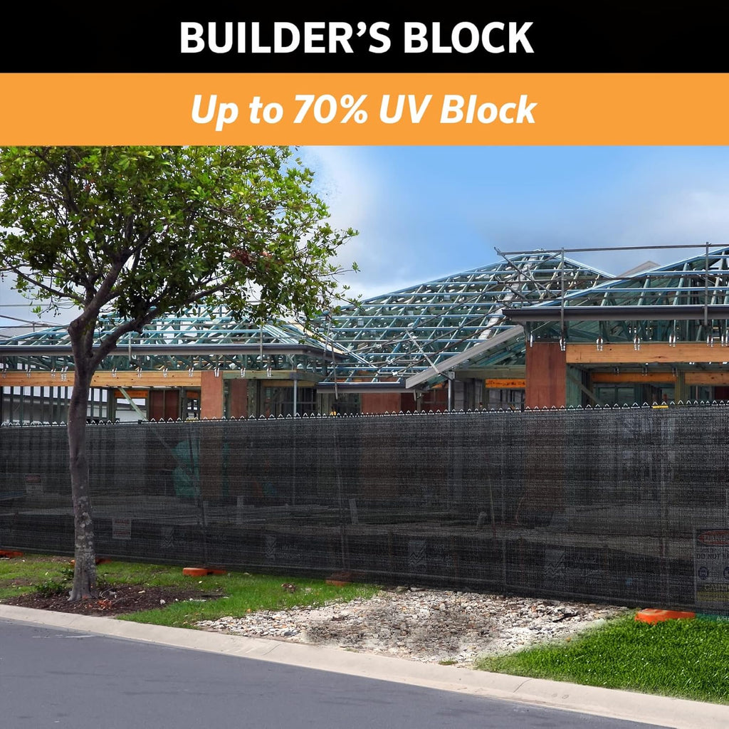 Coolaroo Builder's Block Construction Privacy Screen - Heavy-Duty Tear Resistant Shade Fabric for Fence, Job Site, and Wind Protection, 6ftx100ft Roll, Black