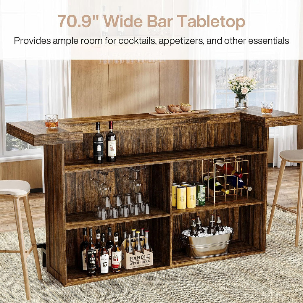Tribesigns 70.9" Large Bar Table with Storage, Wooden Home Bar Unit