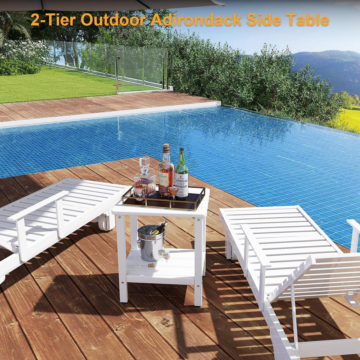 Outdoor Side Table, 17.7-Inch Patio Side Table with Adjustable Feet