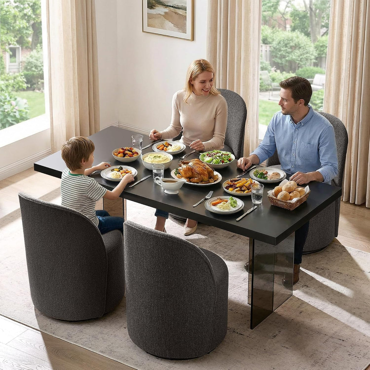 Upholstered Swivel Dining Chair Set of 4 No Assembly Boucle Side Chair