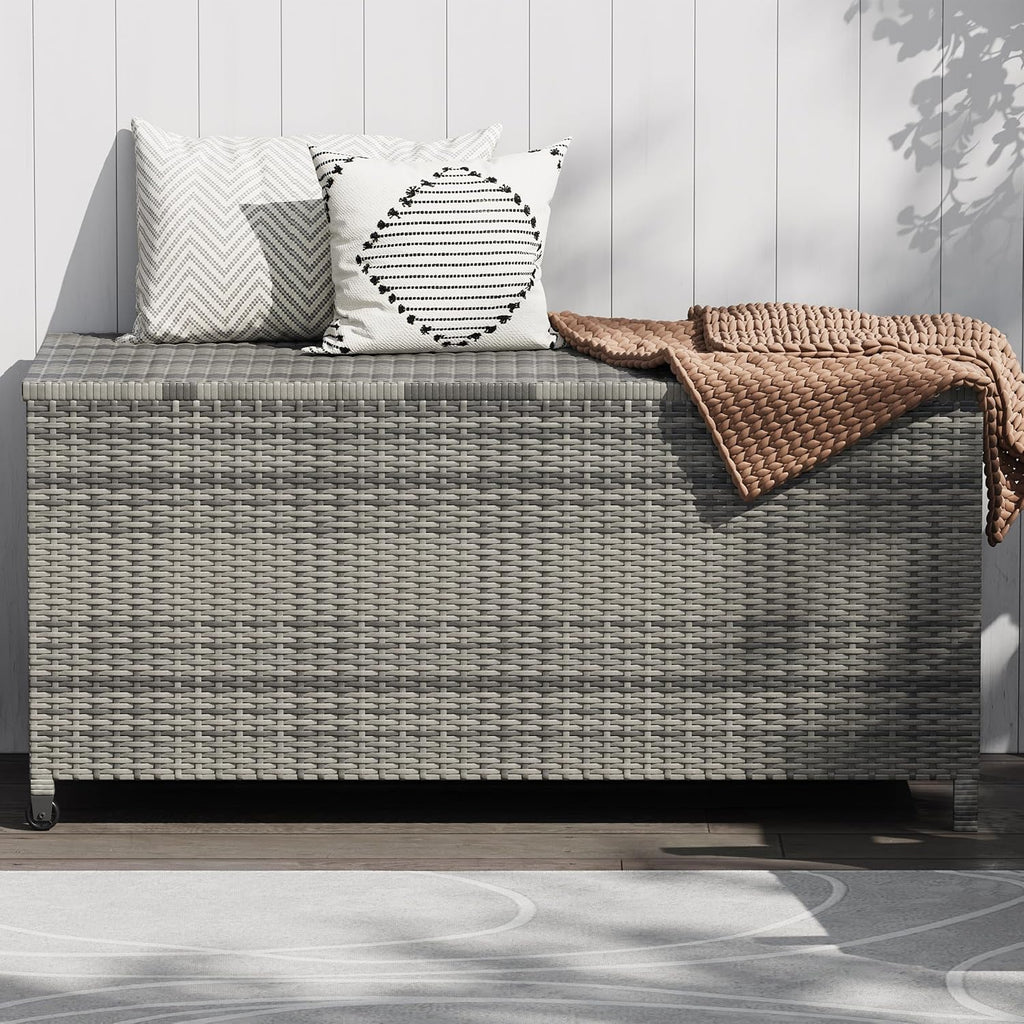 Garvee 125 Gallon Large Deck Box Waterproof PE Rattan