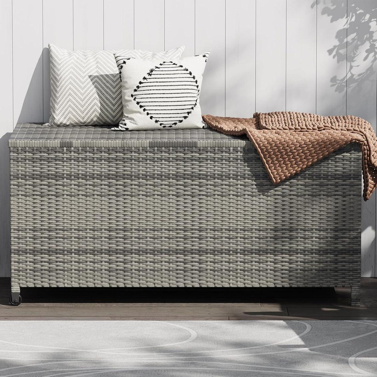 Garvee 125 Gallon Large Deck Box Waterproof PE Rattan