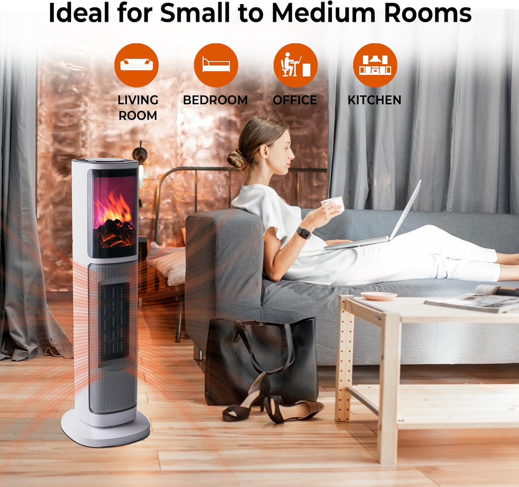 Comfort Zone 25" Oscillating Tower Heater with 3D Flame Effect