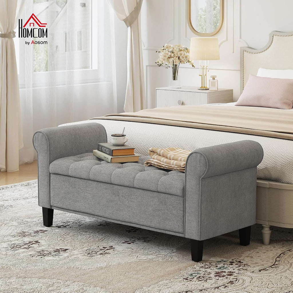 HOMCOM Storage Ottoman Bench 50" with Lift Top Lid, Light Gray