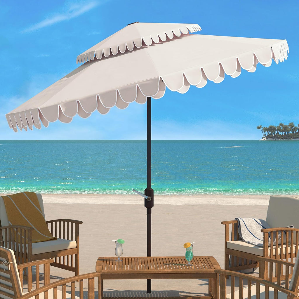 safavieh outdoor valance double-top umbrella, 9-foot beige &, close-up detail