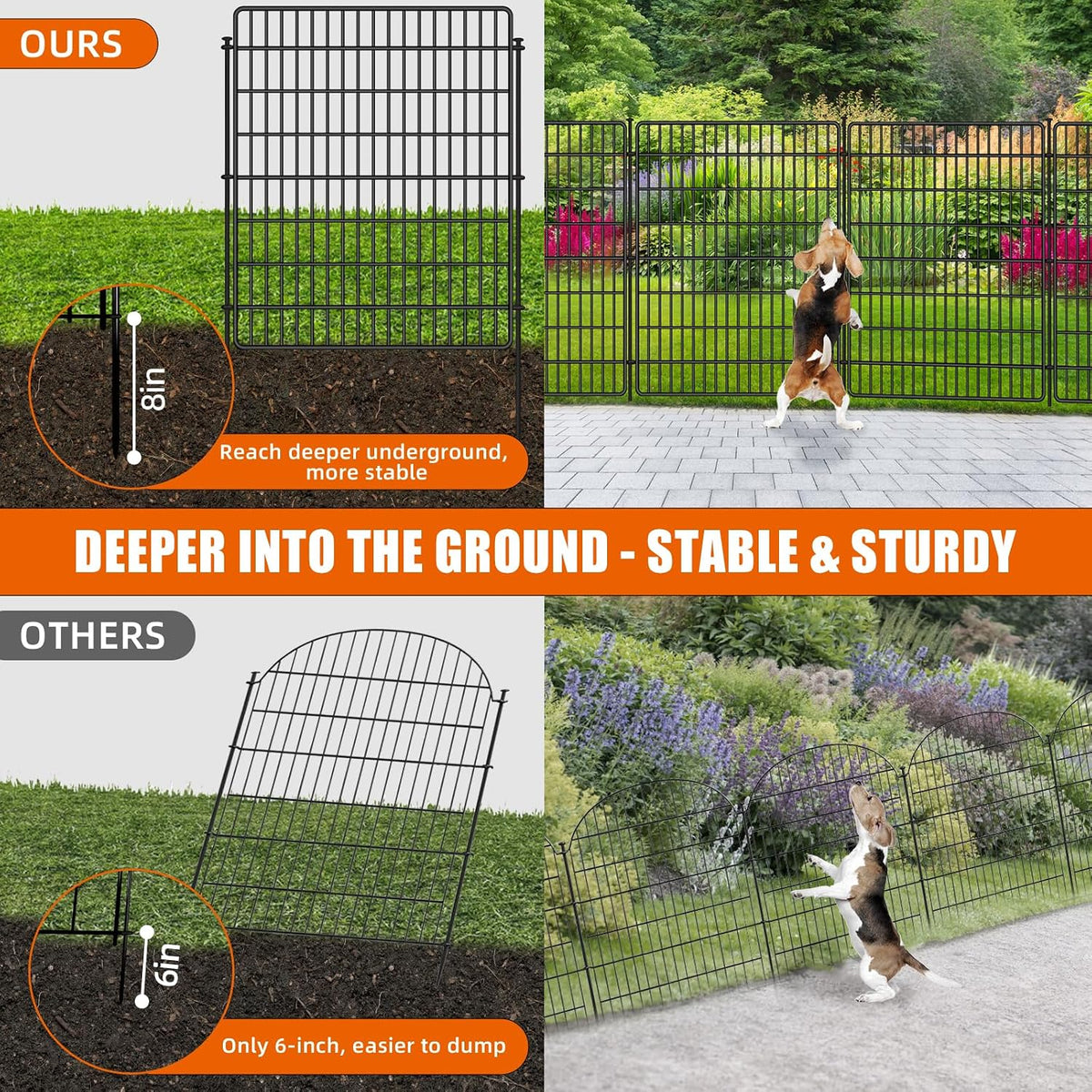 10 Panels No Dig Fence, 32 in(H) X 24 ft(L) Garden Decorative Fence Animal Barrier for Dogs, Rustproof Metal Garden Edging Border for Outdoor, Yard, Patio, Black