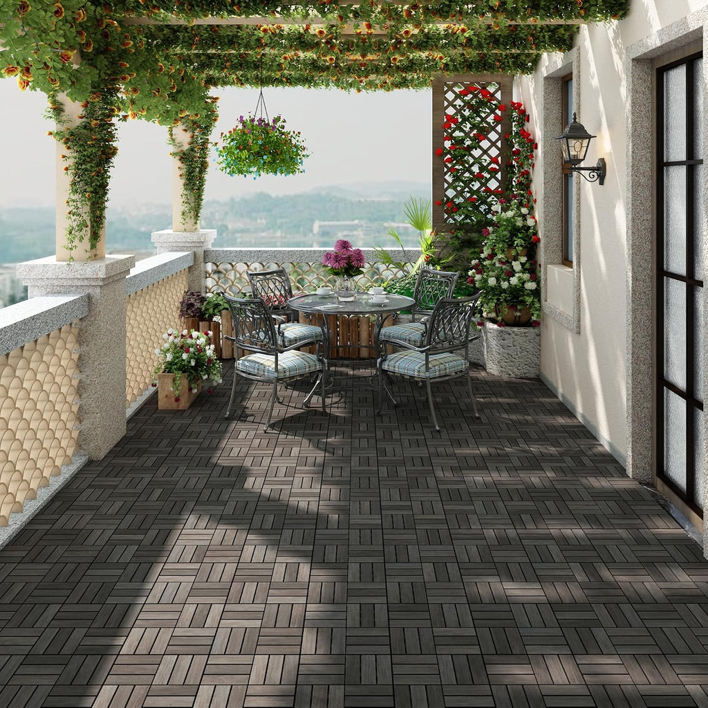 primezone 54 pcs solid acacia wood interlocking patio, close-up detail