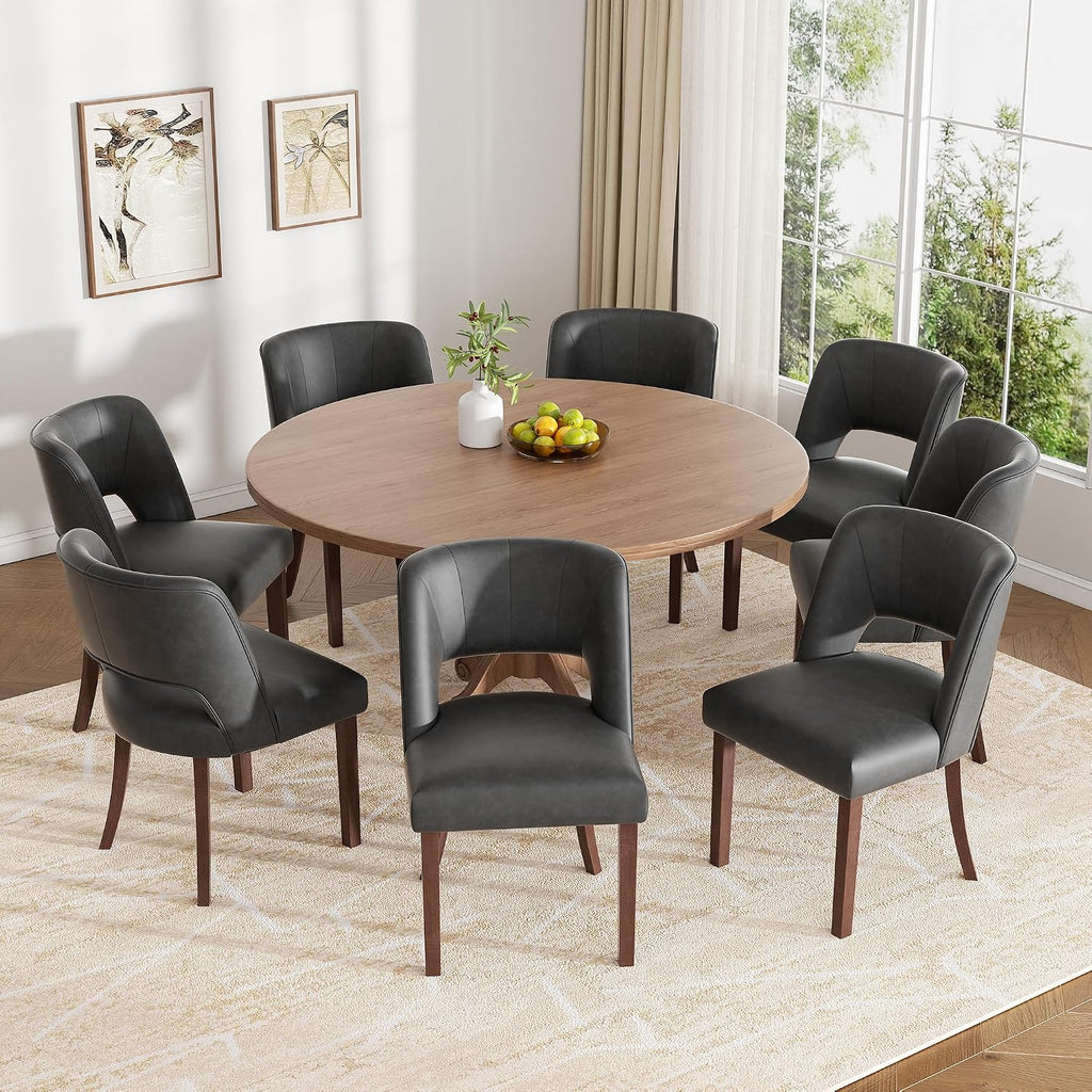 Dining Chairs Set of 8,Modern Dining Room Chairs with Thick Cushions,Faux Leather Upholstered Kitchen Dining Chairs with Wood Legs for Kitchen Dining Room Living Room,Black