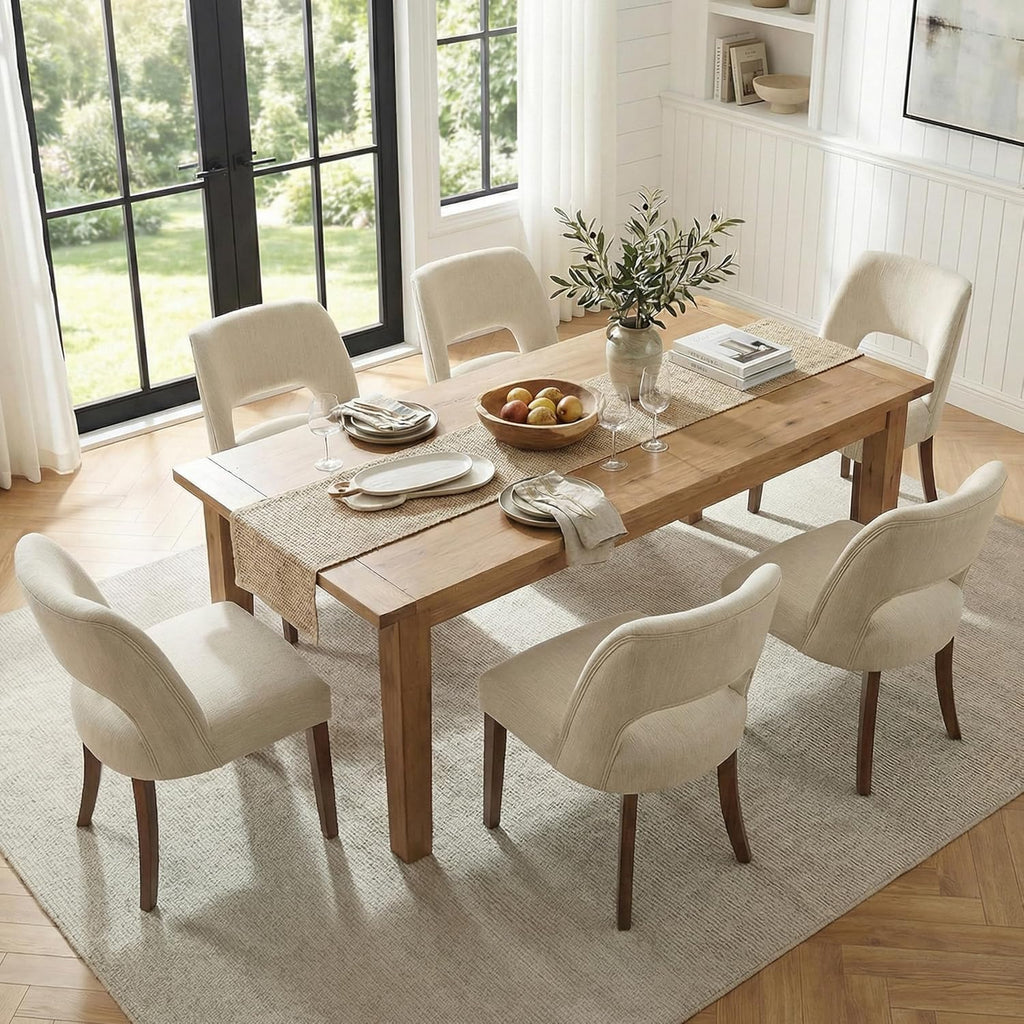 keoni Wooden Dining Chairs Set of 2 with Rubberwood Legs and Open Back