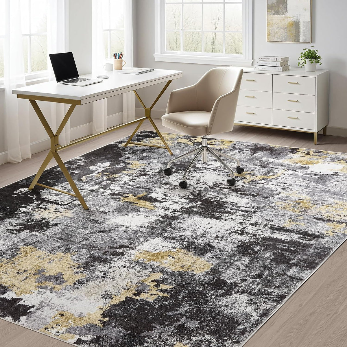 Washable 9x12 Area Rugs for Living Room: Abstract Modern Home Decor Rug