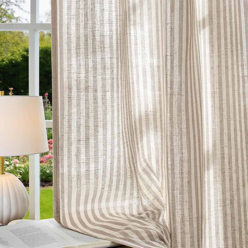 Vangao Linen Striped Curtains for Living Room Bedroom Farmhouse