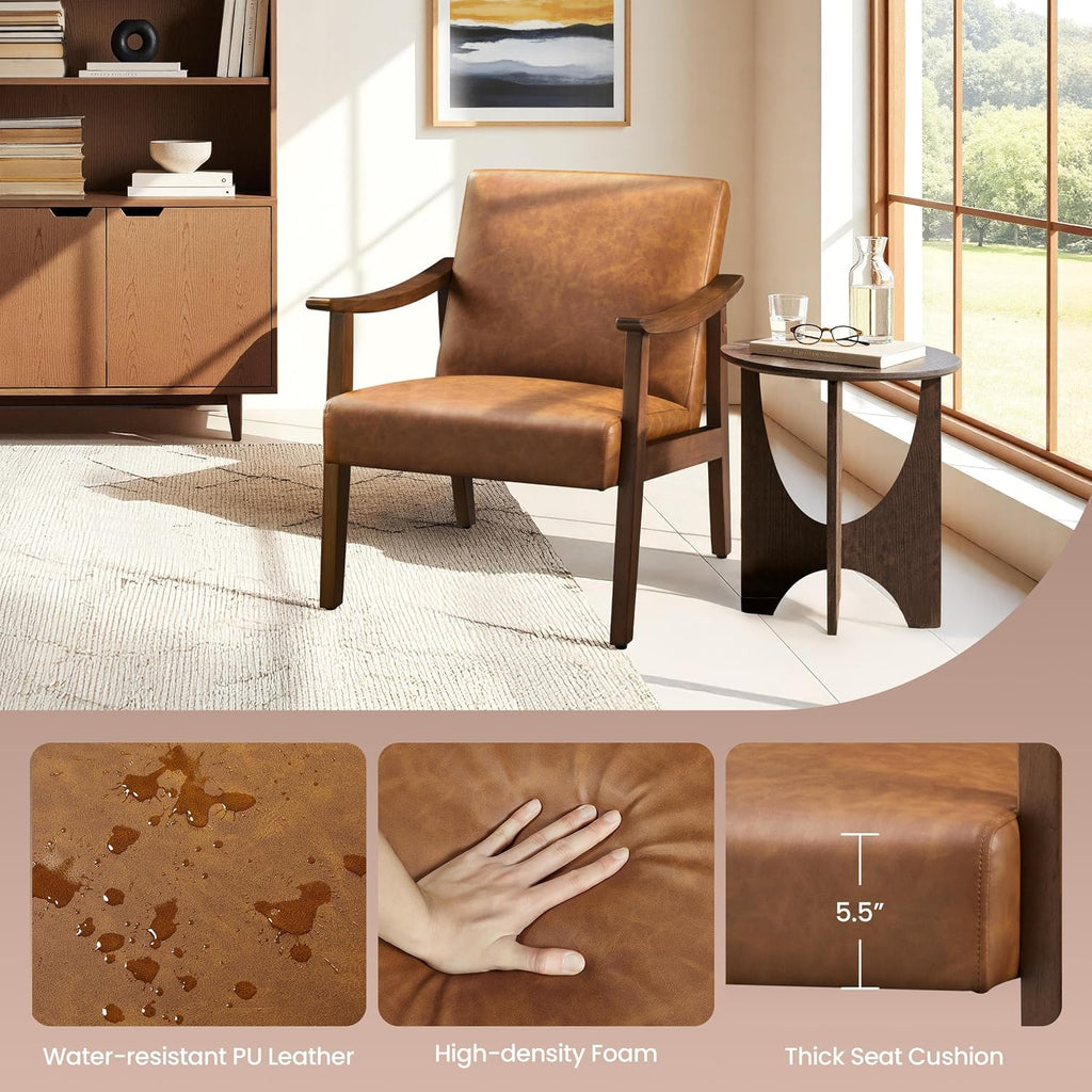 Yaheetech Accent Chair, Mid-Century Armchair with High Back Brown