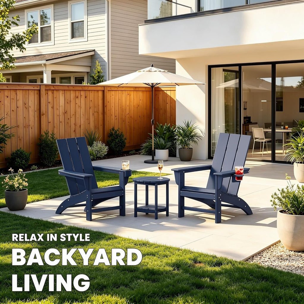 poly lumber adirondack chair, all-weather resistant outdoor patio showing dimensions