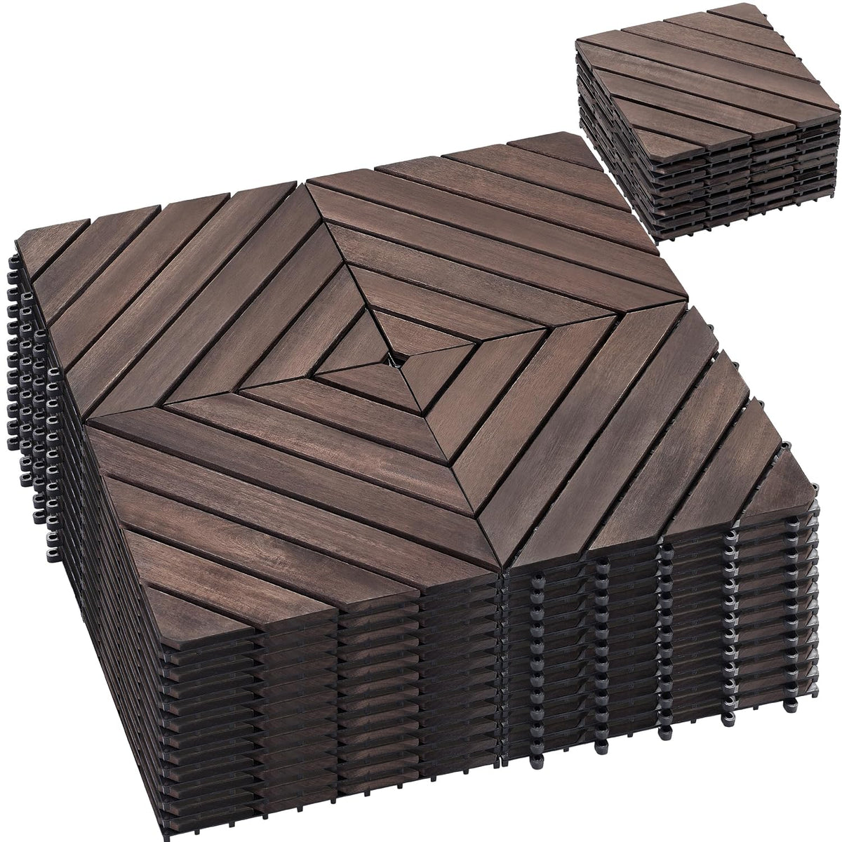PrimeZone 54 PCS Solid Acacia Wood Interlocking Patio Deck Tiles Outdoor