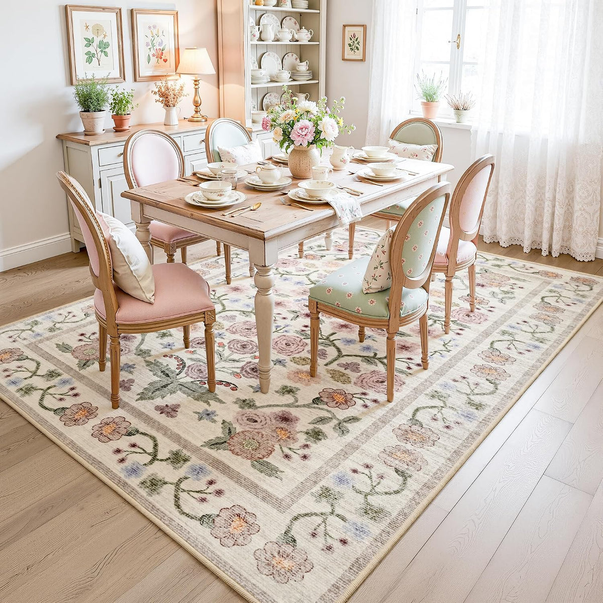 6x9 Area Rugs for Living Room Bedroom Floral Large Rug with Rubber Backing