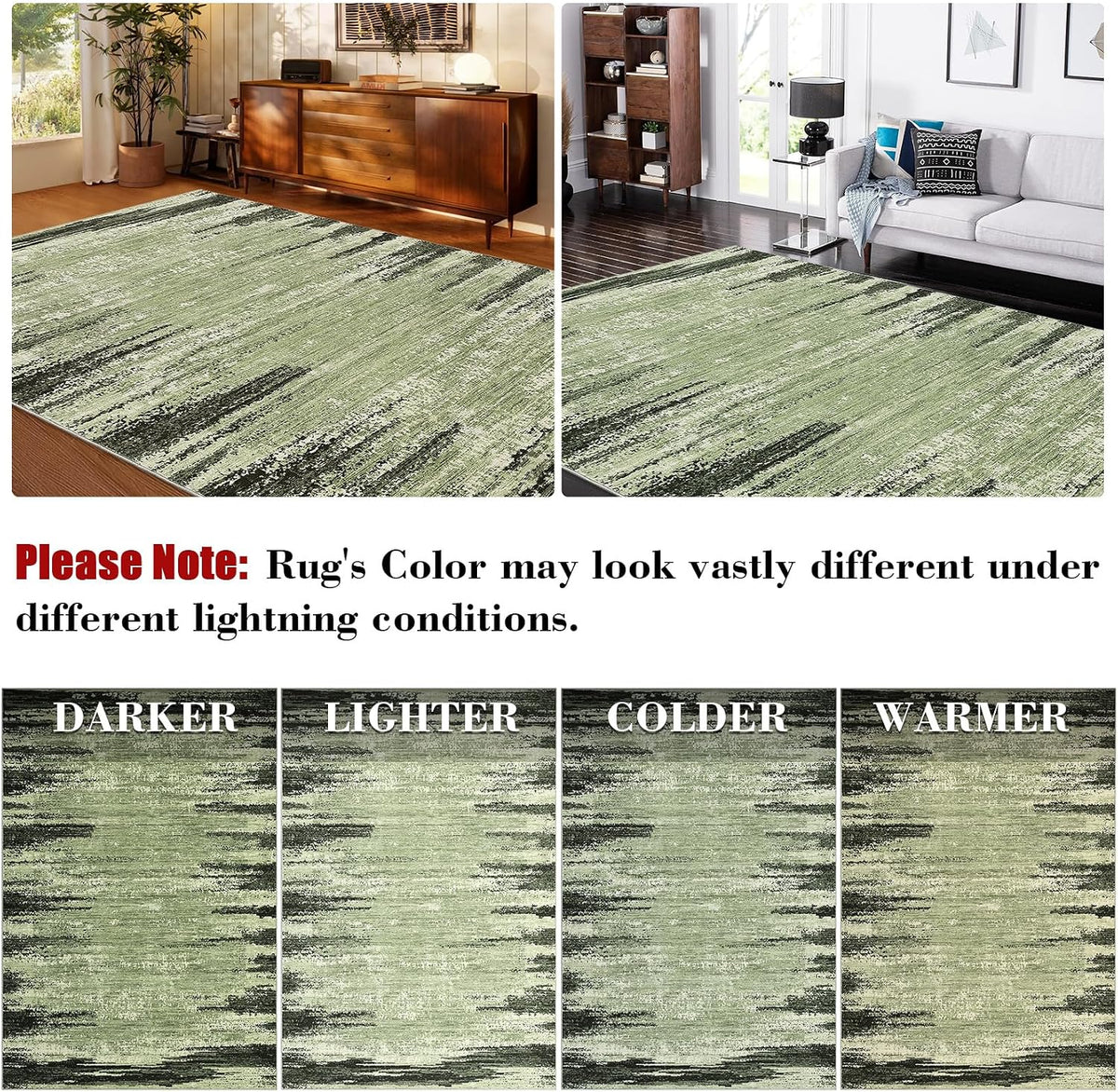 Garvee 8x10 Rugs for Living Room Modern Abstract Striped Rug, Green