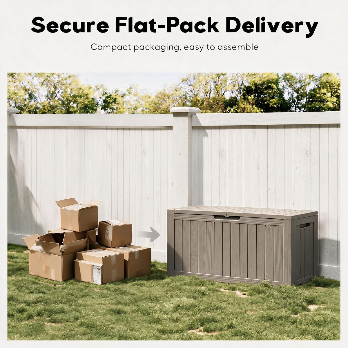 91 Gal Deck Box,Waterproof Resin Outdoor Storage Gas Lift,Lockable Grey