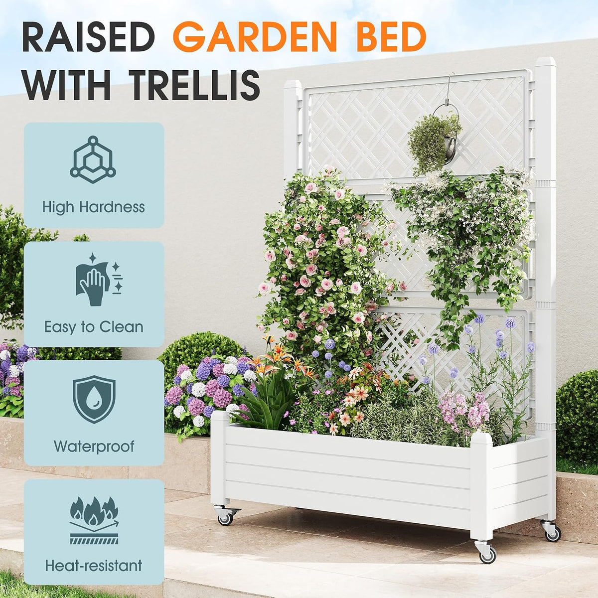 Elevated Raised Garden Bed with Wheels,Medium Ashen-61.2" h