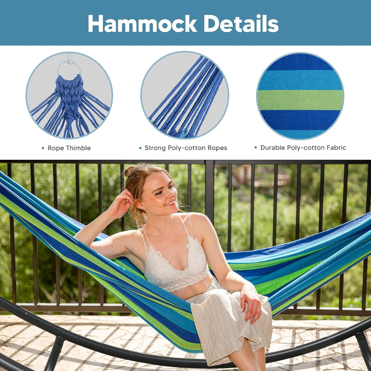 SUNCREAT Hammocks Standing Patio Hammock, Portable Hammock with Stand Foldable, Patent Pending, Blue Green
