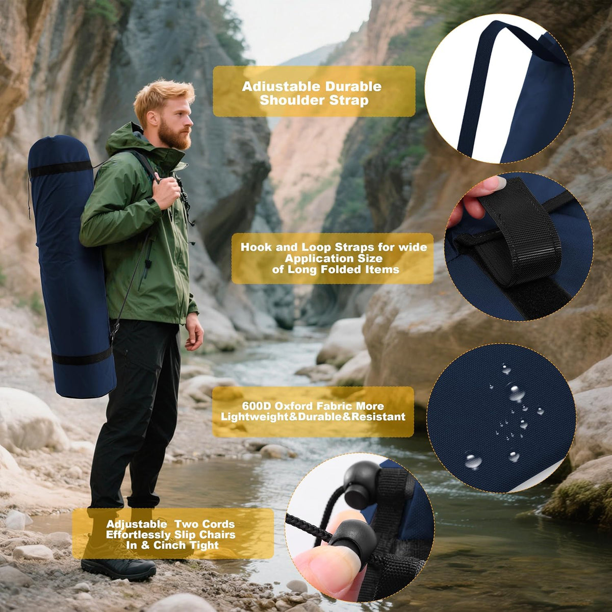 Heavy Duty 600D Oxford Camping Replacement Bag Extra Wide Opening & Adjustable Straps for Camping Chairs,Yoga Mats, Art Easels, Umbrellas, Folding Tables (2Pack, Dark Blue, XL)