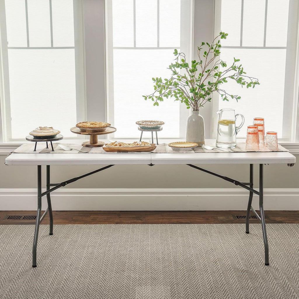 Peakform Multipurpose Banquet Fold-in-Half Table Lightweight Durable Desk with Secure Base for Indoor and Outdoor Events, 6 Foot, White