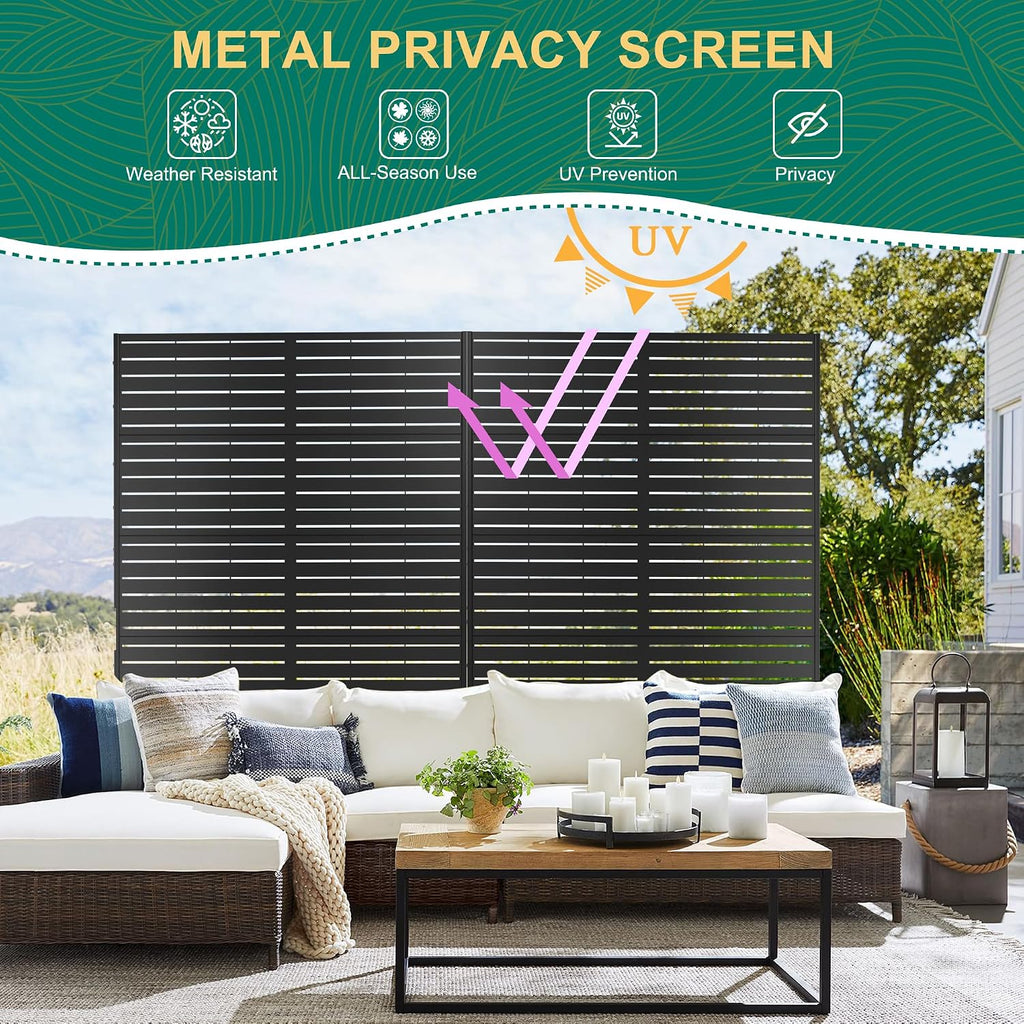 72" H44" W Metal Outdoor Privacy Screen - Freestanding, 5 Panels