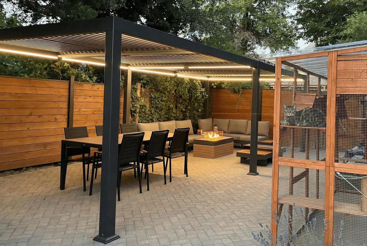 PURPLE LEAF 92KS Louvered Pergola 11.5' x 23.5' with LED Strip Light, Gray