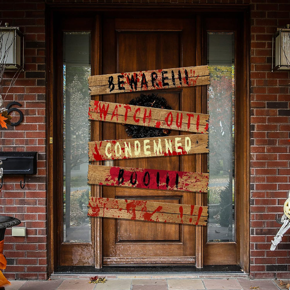 10Pcs 39"x4.7" Halloween Haunted Window Boards, Scary Window Warnin...