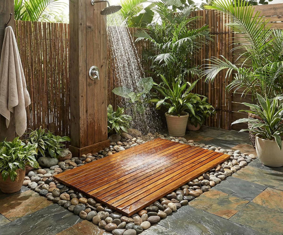 Bare Decor Cosi String Spa Shower Mat in Solid Teak Wood Oiled Finish, Large: 31.5" x 20"