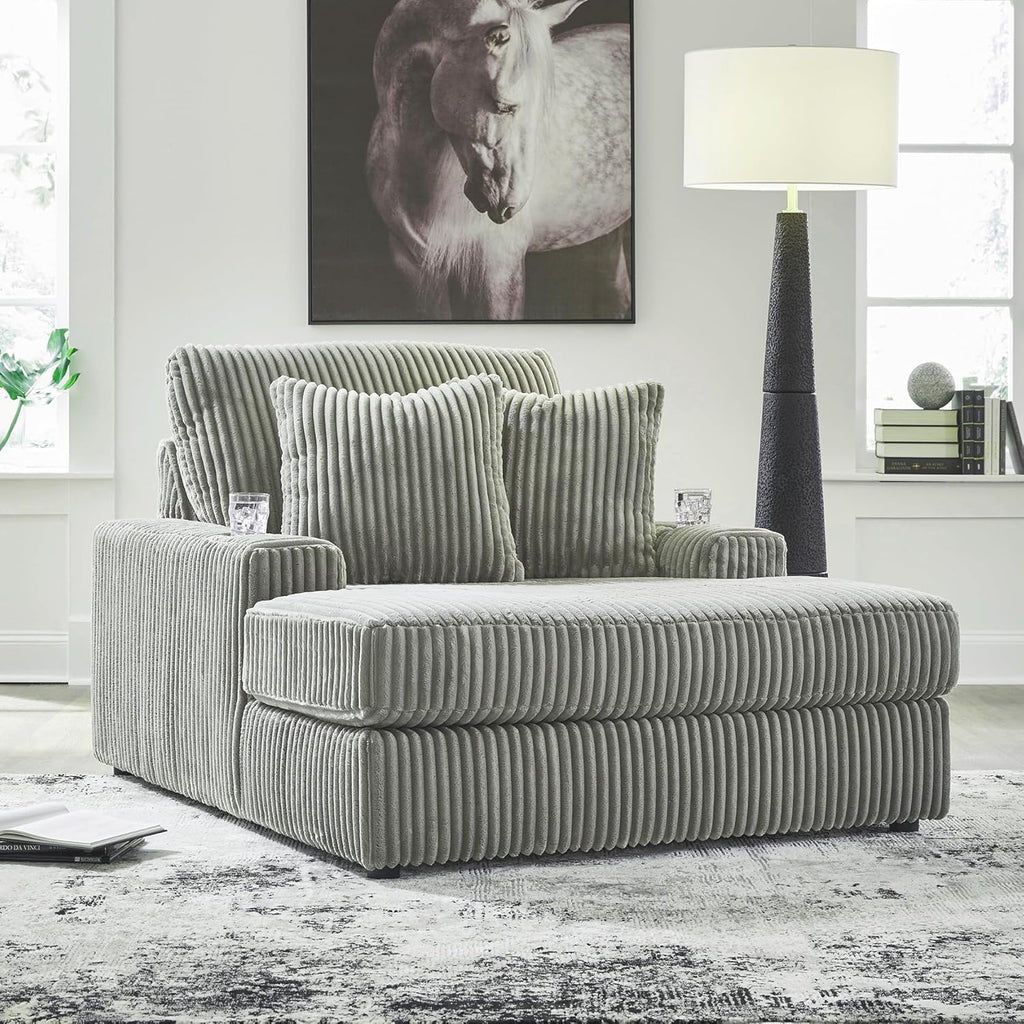 Signature Design by Ashley Lindyn Casual Chaise Lounge Chair Indoor, Oversized No Assembly with Reversible Cushions, USB Port & Cup Holders, Gray, 51" W x 64" D