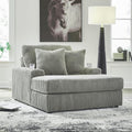 Signature Design by Ashley Lindyn Casual Chaise Lounge Chair Indoor, Oversized No Assembly with Reversible Cushions, USB Port & Cup Holders, Gray, 51" W x 64" D