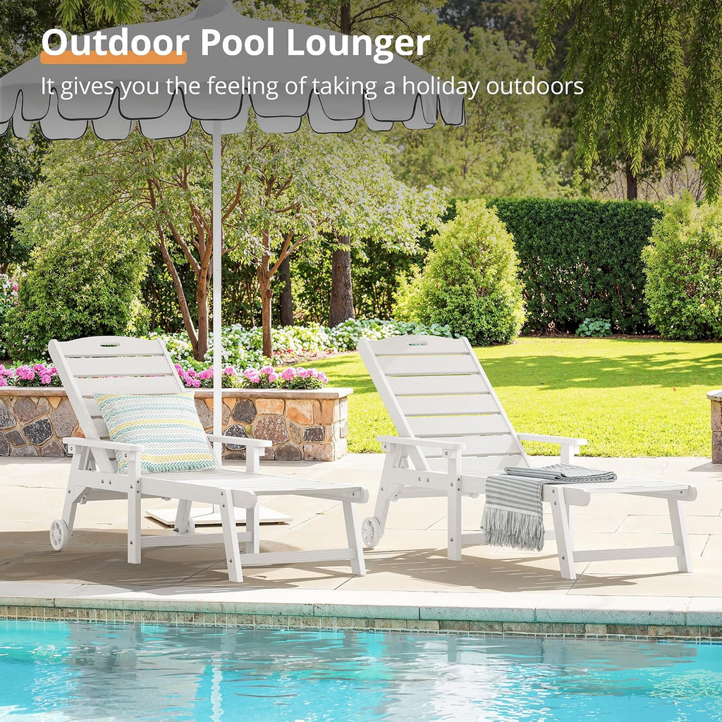LUE BONA Outdoor Chaise Lounge, 5‑Position, 2‑Pack, White (Set of 2)