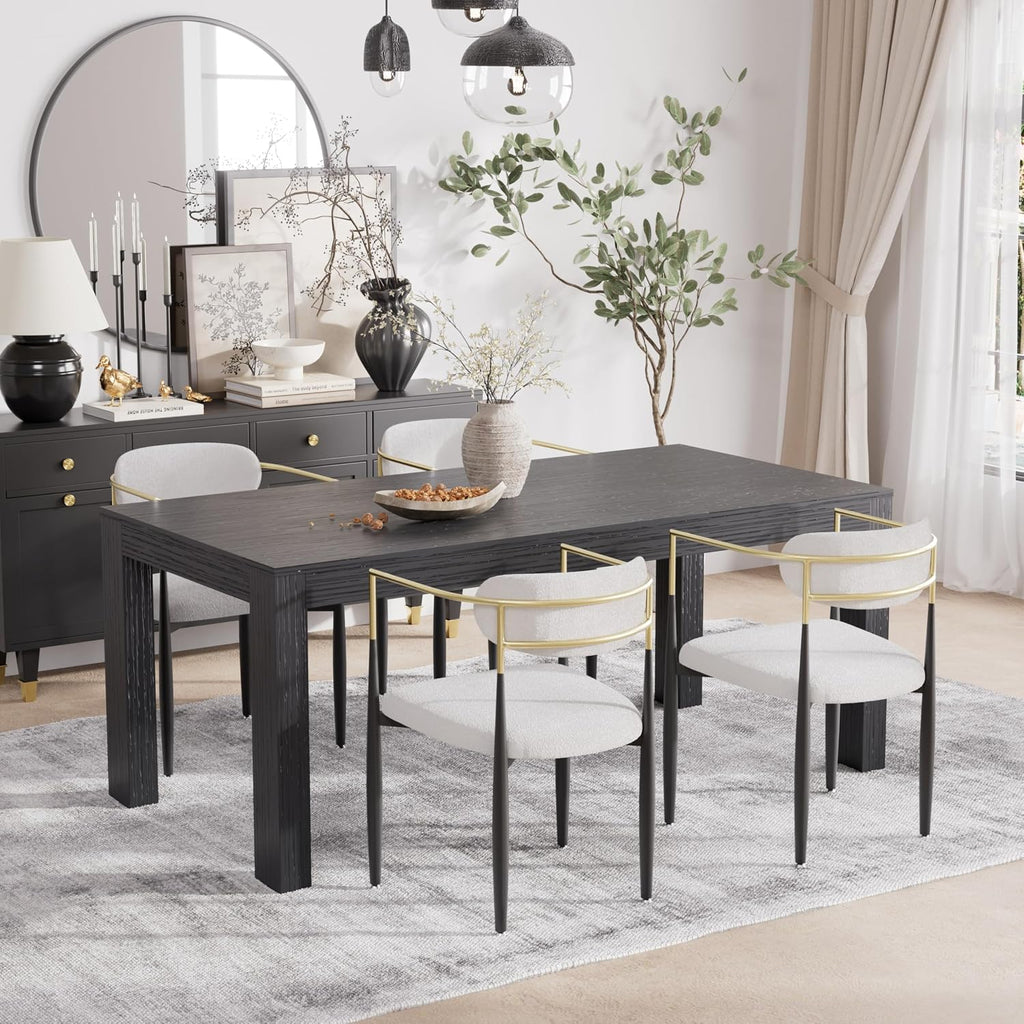 Baysitone Dining Chairs Set of 4 Mid-Century Modern Upholstered Boucle Dining Room Chairs Open Back Curved Backrest Black Metal Legs Gold Armchairs for Kitchen Living Room, Cream White(Only Chairs)