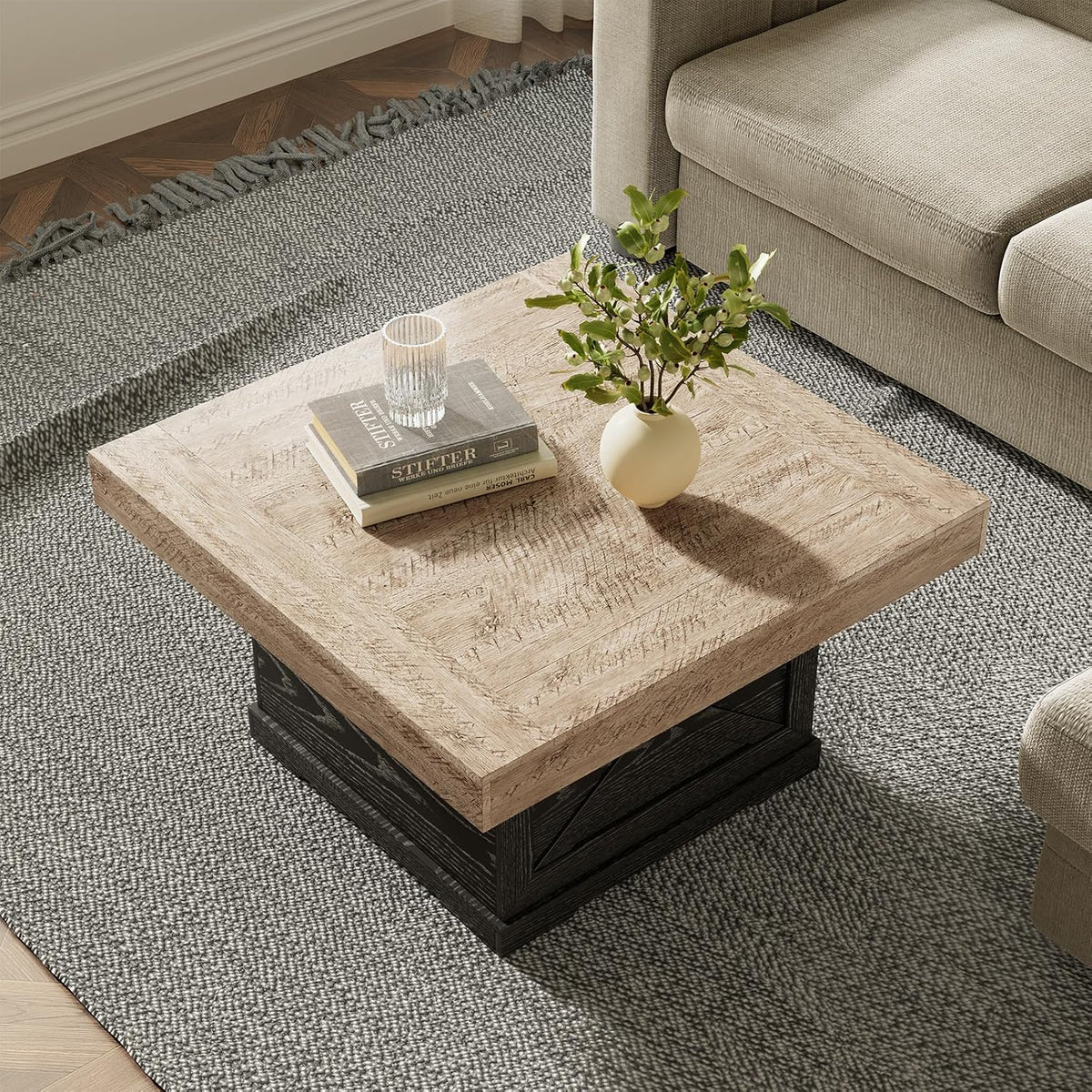 Lareth 31.5 in Rustic Coffee Table for Living Room with X-Design, Square