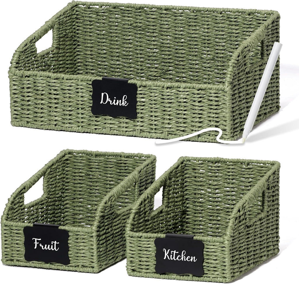 Pantry Baskets for Organizing,Wicker Storage organizers,3Pack,Green