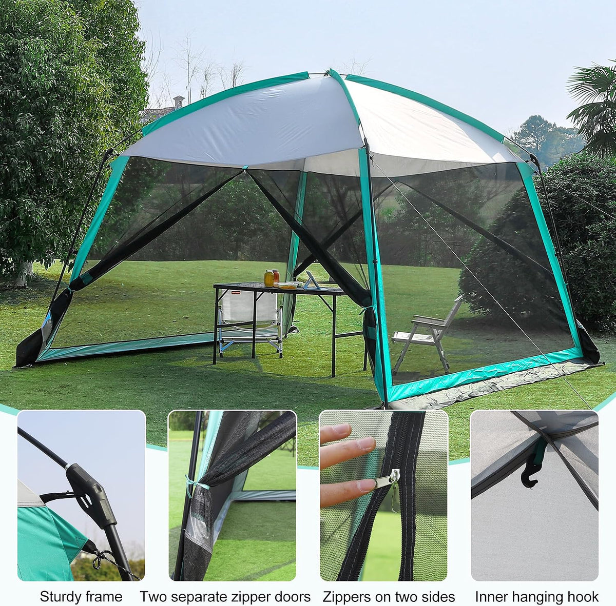 GREGIN Screen House Room 11 x 11 ft Mesh Net Tent Portable Canopy Gazebo