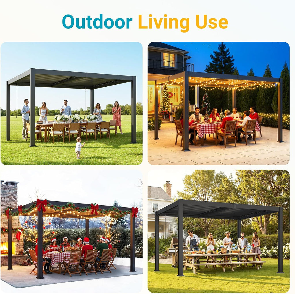 Pergola 10'x12' with Adjustable Roof & Thick Aluminum Frame for All Weather